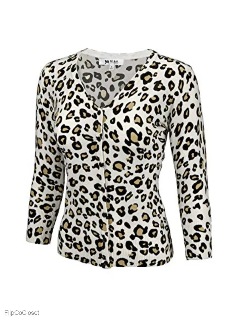 Women's 3/4 Sleeve V-Neck Button-Down Knit Cardigan Sweater